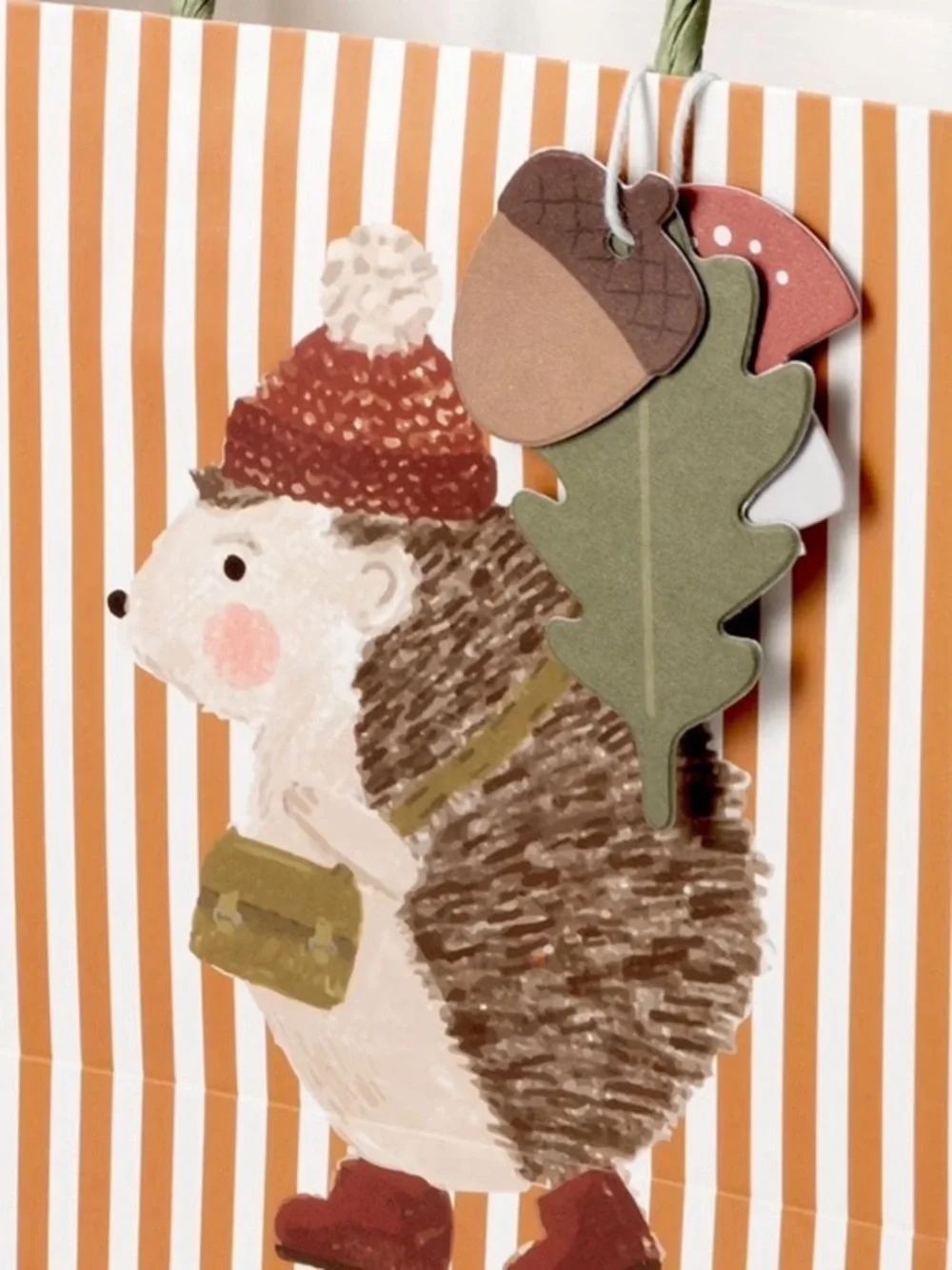 Autumn Hedgehog Gift Bag in Orange Stripe 🦔 🍂